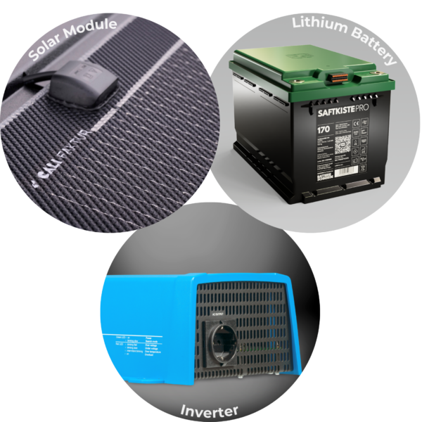 CALIFAKTUR Autarkiepaket Pro Solarmodul Saftkiste Pro Victron Wechselrichter 1
