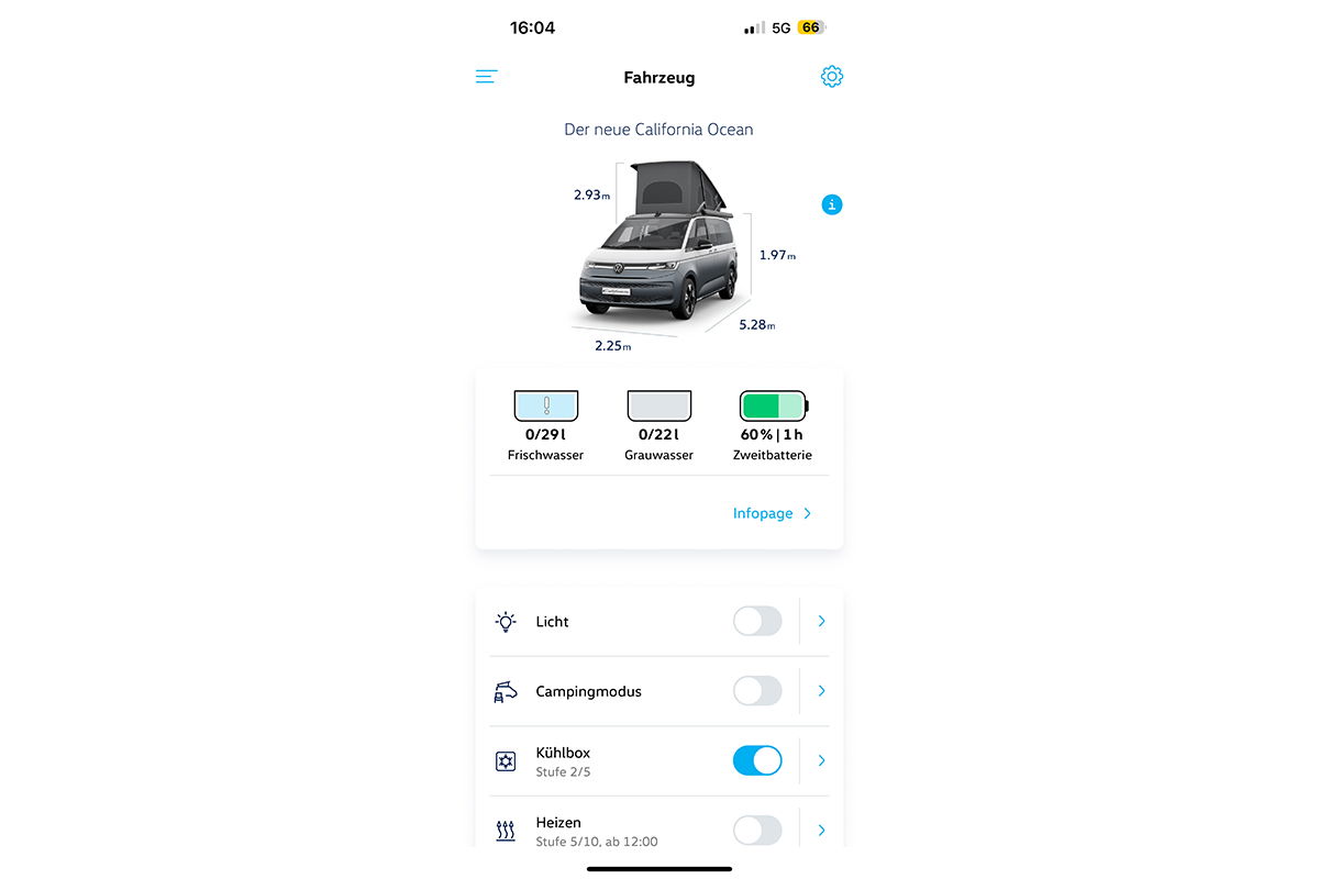 VW California App Übersicht